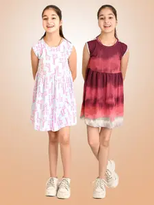 LilPicks White & Maroon Pack of 2 Cotton Dyed Dress