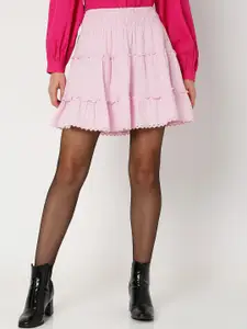 Vero Moda Women Solid A-line Flared Mini Skirts