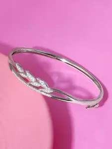 GIVA Women 925 Sterling Silver White & Rhodium-Plated Cubic Zirconia Bangle-Style Bracelet