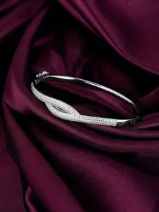 GIVA Women 925 Sterling Silver Rhodium-Plated & White Cubic Zirconia Bangle-Style Bracelet