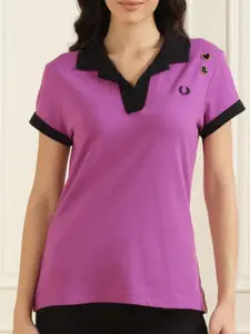 Fred Perry Women Polo Collar Applique Cotton T-shirt