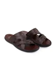 One8 Men Brown Leather Comfort Sandals