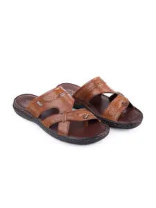 One8 Men Tan & Coffee Brown Leather Comfort Sandals