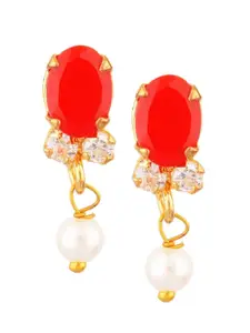 Efulgenz Women Red Gold-Plated Contemporary Drop Earrings