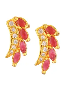 Efulgenz Pink Gold Plated Floral Ear Cuff Earrings
