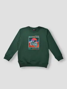 Gini and Jony Boys Green Printed Sweatshirt