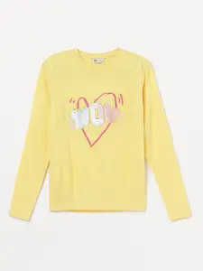 Fame Forever by Lifestyle Girls Yellow & Pink Printed Acrylic Pullover Sweater