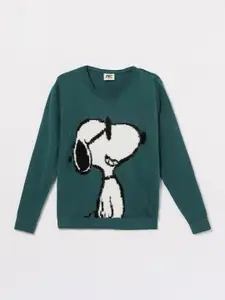 Fame Forever by Lifestyle Girls Green & White Snoopy Printed Pullover