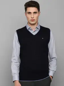Louis Philippe Men Black Checked Sweater Vest
