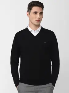 Van Heusen Van Heusen Men Black Wool Solid Pullover Sweater