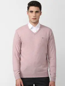 Van Heusen Men Pink V-Neck Long Sleeves Acrylic Pullover