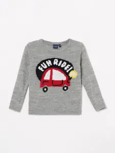 Juniors by Lifestyle Boys Grey & Red Typography Acrylic Pullover Sweaters