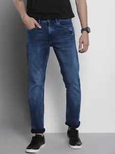 The Indian Garage Co Men Navy Blue Slim Straight Fit Light Fade Stretchable Jeans