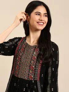 SHOWOFF Women Black Printed Grandeur & Majestic Artwork Kurta