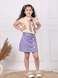 MYY Girls Yellow & Blue Printed Top with Skirt