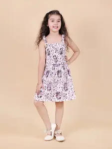 MYY Girls White & Purple Printed Top with Skirt
