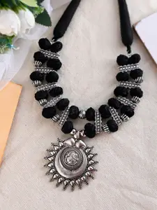 Shoshaa Silver-Toned & Black Brass Silver-Plated Oxidised Necklace