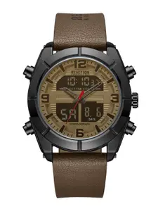 REACTION KENNETH COLE Men Leather Textured Strap Analogue and Digital Watch KRWGD9005502