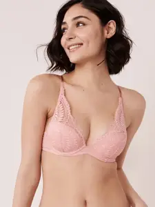 La Vie en Rose Pink Floral Underwired Heavily Padded Full Coverage Push Up Bra