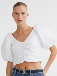 H&M Gathered Puff-Sleeved Top