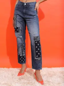 Tokyo Talkies Women Blue Wide Leg Mildly Distressed Heavy Fade Jeans