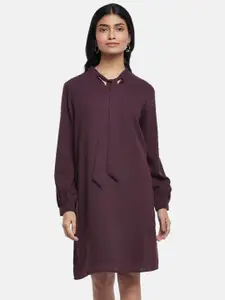 Annabelle by Pantaloons Women Burgundy Tie-Up Neck A-Line Dress