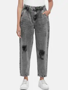 People Women Grey Mildly Distressed Heavy Fade Jeans