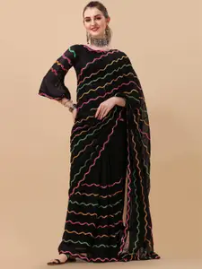 Sangria Striped Embroidered Pure Georgette Heavy Work Saree