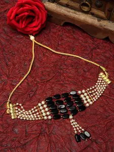 Moedbuille Women Gold-Toned & Black Brass Gold-Plated Tasselled Necklace
