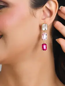 ToniQ Women Pink Gold-Plated Square Drop Earrings