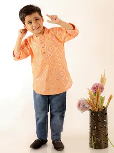 Superminis Boys Peach-Coloured Geometric Striped Kurta