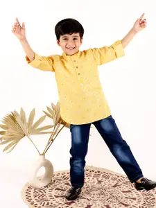 Superminis Boys Yellow Ethnic Motifs Foil Printed Kurta