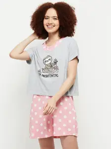 max Grey Melange Printed T-shirt Nightdress