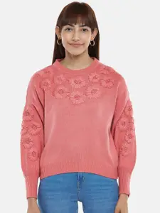 Honey by Pantaloons Women Coral Round Neck Long Sleeves Pullover