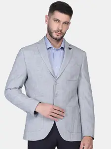 Blackberrys Men Grey Solid Single-Breasted Slim-Fit Casual Blazer