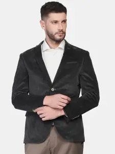 Blackberrys Men Olive-Coloured Solid Single-Breasted Slim-Fit Blazers