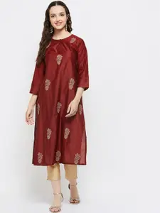 max Women Red Floral Embroidered Straight Kurta