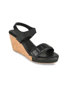Rocia Women Black & Coral Wedge Sandals