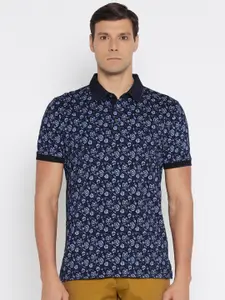 ColorPlus Men Navy Blue Printed Slim Fit Polo Collar T-shirt