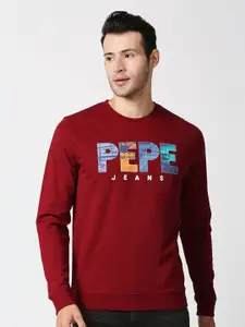 Pepe Jeans Men Red Printed Sweatshirt