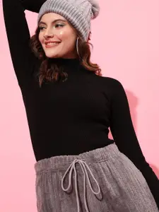 STREET 9 Women Black Ribbed Pullover