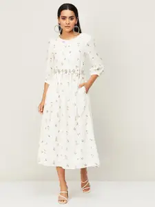 Colour Me by Melange White Floral A-Line Midi Dress