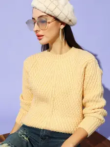 STREET 9 Women Yellow Cable Knit Pullover