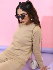 Basics By Tokyo Talkies Women Khaki Sweatshirt