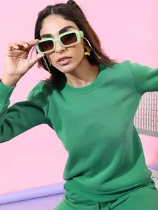 Basics By Tokyo Talkies Women Green Sweatshirt