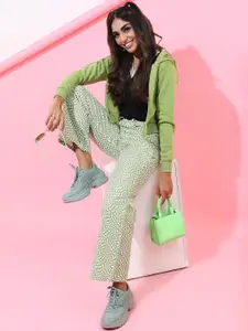Tokyo Talkies Women Lime Green Hooded Sweatshirt