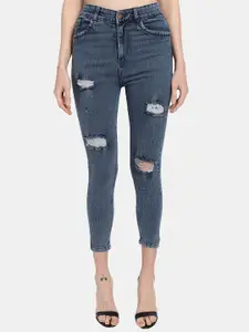 LIVE OK Women Skinny Fit High-Rise Mildly Distressed Light Fade Stretchable Jeans