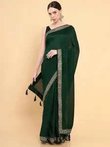 Soch Green & Gold-Toned Embroidered Saree