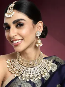 Peora White Gold-Plated Kundan Pearl Choker Necklace Jewellery Set