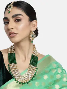 Peora Gold-Plated & Green Kundan Studded Necklace Set